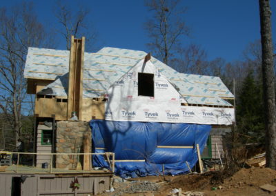 In progress construction of lakeside cabin