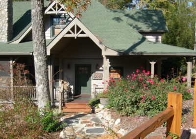 Front view of remodeled lakeside cabin